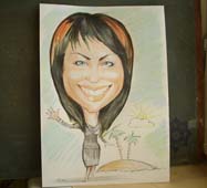 Девушка на фоне пальмового острова шаржист Михаил, шаржист Мишель