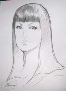 шарж красивой Кати с челкой и длинными волосами