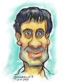 Веселый компьютерный рисунок удивленного мужика шаржист Михаил Шабалин Мишель