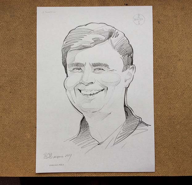 Шарж заказной на довольного по жизни шаржист Михаил Шабалин Мишель