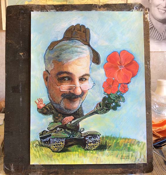 шарж Цветок растет из пушки танка шаржист Михаил Шабалин Мишель