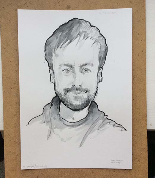 Черно-белый шарж акварелью и карандашем мужчины от Михаила Шабалина Мишеля