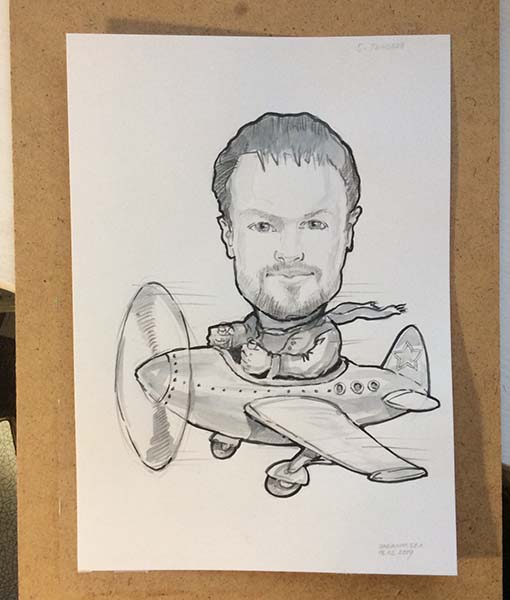 Шарж на заказ летчика с усами шаржист Михаил Шабалин Мишель Минск