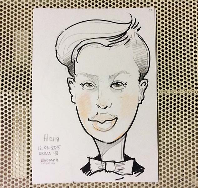 Изображение Жени черным маркером, шаржист Михаил Шабалин, шаржист Мишель