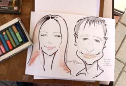 шарж на бумаге девушки с длинными волосами и парня Сябры