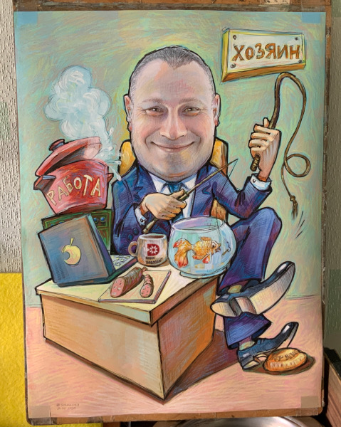 Настоящий хозяин компании, шаржист Михаил Шабалин, шаржист Мишель, Минск, шарж по фото
