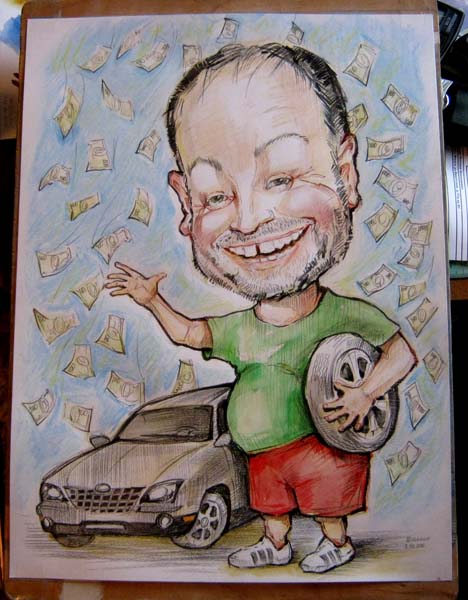шаржист на свадьбу шарж по фото,Михаил Шабалин,Минск Доллары падают на машину