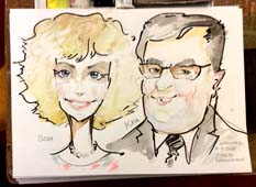 Набросок Зои и Юры цветными мелками, шаржист Мишель, шаржист Михаил Шабалин